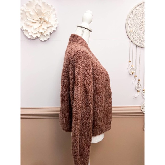 H&M Dusty Rose Boxy Cropped Alpaca Wool Blend Cardigan Sz Small - Picture 2 of 5